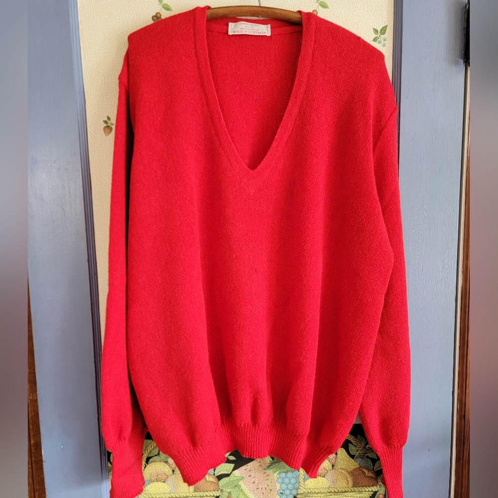 Maus and Hoffman Red V-Neck Lemmermayer 100% Alpaca Wool
